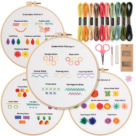 CDThinkingU Embroidery Kit for Beginners, 3 Sets Embroidery Starter Kits for Adults, Stitches Practice Sewing Embroidery Kit with Hoop, Stamped Pattern, Threads and Needles