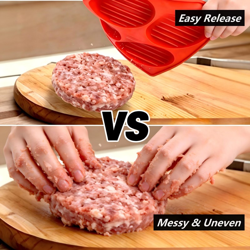Hamburger Patty Press Maker, Silicone Burger Press Mold with Lid,4