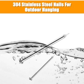 KURUI 500Pcs Stainless Steel Wall Nails Assortment Kit, 6 Sizes Long Nails for Hanging Picture Frames,Wall Decor,Shelves, Wood, Drywall, Small Nails, Finishing Nail, with Storage Box