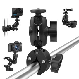 Taisioner Super Clamp, 360° Rotation, Angle Adjustment, Mount for Bicycles, Motorcycles, GoPro Mount, Wearable Camera Camera, 1/4 inch Screw Compatible, 2 Point Positions, Compatible with LCD Monitors, Action Cameras, Mirrorless, Digital Cameras, Camcorders (Clip Mount)