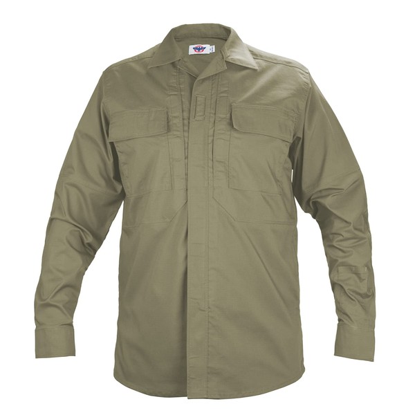 RYNO GEAR Tactical Poly Cotton RIP-Stop BDU Shirt with Stretch (Khaki, Large)