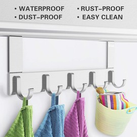 Anjuer Multi-Purpose 5 Hooks Door Hooks Clothes Hooks for Towels, Keys, Hats, Robes, Handbags, Coats - Aluminium Alloy, Silver