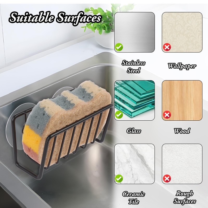 Bomiclss Sponge Holder for Kitchen Sink with 2 Suction Cups,