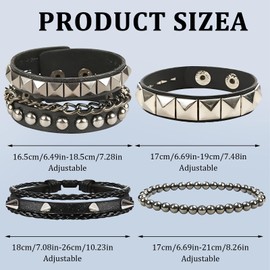 Nadiaen 4 Pieces Studded Bracelet Punk Accessories Black Gothic Bracelet Spike Bracelet Adjustable Rock Accessories with Metal Studs for Mens Womens Rock Vintage Gothic Style Adult