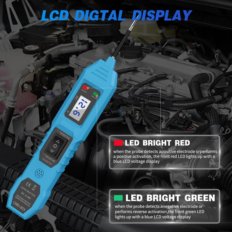 Power Circuit Probe Tester, 6V/12V/24V DC Circuit Tester Automotive, Multifunctional