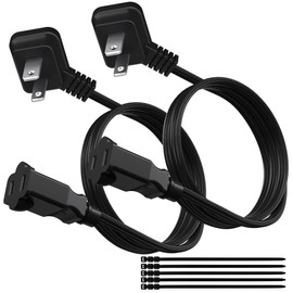 45 Degree 2 Prong Polarized Power Extension Cord 4 FT/2 Pack, Angled Low-Profile Plug, Light Duty 18 Gauge 125V/10A SPT-2 Cable for Indoor Home Office Lights Appliances, ETL+Ties-Black