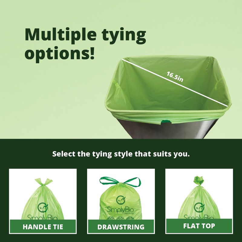 Simply Bio 13 Gallon Compostable Trash Bags Liners with Handle-Tie,