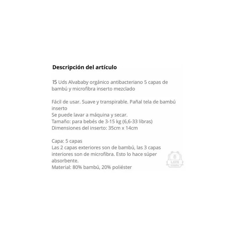 Pack 15 Absorbentes Nocturnos 5 Capas Bambú Terry Alvababy