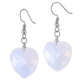 Nupuyai Opalite Love Heart Crystal Stone Drop Earrings for Women, Healing Faceted Stone Silver Plated Dangle Earrings for Wedding Party, 45mm