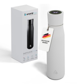SMARDY Blue DropUp Smart Bottle 500 ml White - Self-Cleaning Stainless Steel Drinking Bottle with UV-C Sterilisation, Drinking Reminder and Touch Display - Keeps Cold for 24 Hours and Hot for 12 Hours - for Office, Sports and Travel