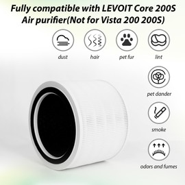 Replacement Filter for LEVOIT Core 200S Air Purifier, 3-in-1 HEPA, High-Efficiency Activated Carbon, Part Core 200S-RF, 2 Pack