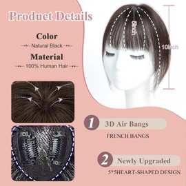 Bangs Hair Clip in Bangs Human Hair Clip on Fringe Human Hair Extensions Hair Toppers for Thinning Hair Women Real Hair 360°Clip on Bangs for Daily Wear (4TM)