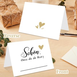 Wentsent Wedding Place Cards "Schön dass du da bist mit Herz" [German Language] Table Decoration Name Cards Place Cards for Wedding Birthday Confirmation Communion Christening Celebration