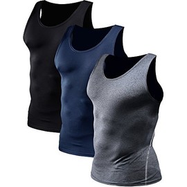 NELEUS Men's 3 Pack Compression Shirts Athletic Dry Fit Tank Top,Black,Grey,Navy Blue,XS,EUR S