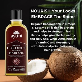 Ayumi Organic Coconut Enriched Hair Oil, Enhanced With Nourishing & Strenghtening Extracts, Rich in Omega 6 For Circulation & Hair Growth 1 x 150ml