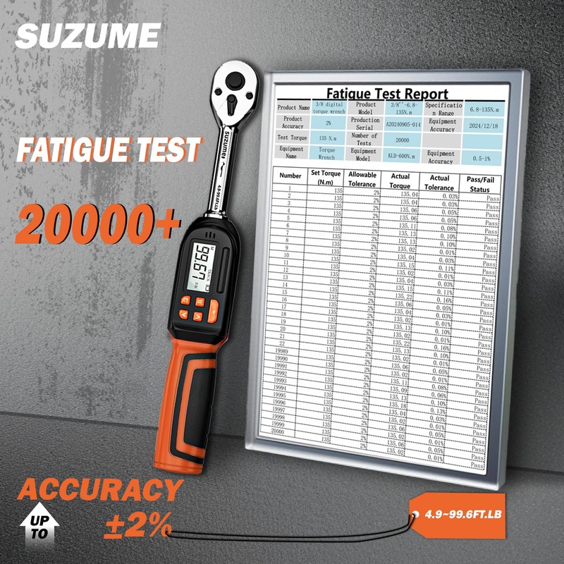 SUZUME Digital Torque Wrench 3/8 Drive (4.9-99.6 Ft. Lb/ 6.6-135