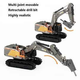 Gemini & Genius Drill Excavator Toy-1:50 Scale Impact Hammer Construction Vehicle Toys, Demolition Machine-Tracked Engineering Driller, Great Toddler Toys and Gifts (Yellow)