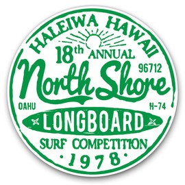 Vinyl Stickers (Set of 2) 7.5cm - Hawaii North Shore Longboard Surf #5486