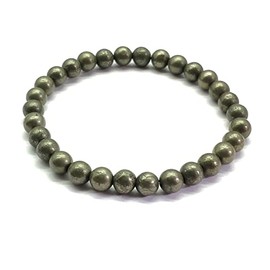 LKBEADS Unisex gem green pyrite 6mm round smooth beads stretchable 7 inch bracelet for men,women-Healing, Meditation,Prosperity,Good Luck Bracelet