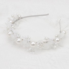 Aushamtai Fairy Flower Girl Headpiece Pearl Rhinestone Headband Wedding Bridal Hair Accessories Baby Toddler Flower Crown Wedding Tiaras for Bride（Silver）