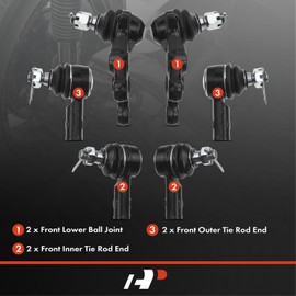 A-Premium Set of 6, Front Lower Ball Joint, Inner Outer Tie Rod End, Compatible with Acura SLX 1996-1999, Isuzu Trooper 1995-2002, VehiCROSS 1999-2001