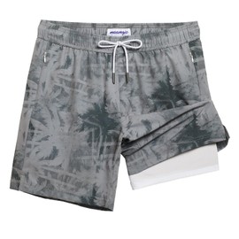 maamgic Mens Swim Trunks with Compression Liner 7" Bathing Suit Quick Dry Swimming Trunks for Men with Zipper Pockets