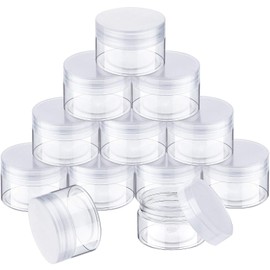 12 Pack Clear Plastic Storage Favor Jars Wide-Mouth Plastic Containers with Lids for Beauty Products (1 Ounce, Clear)