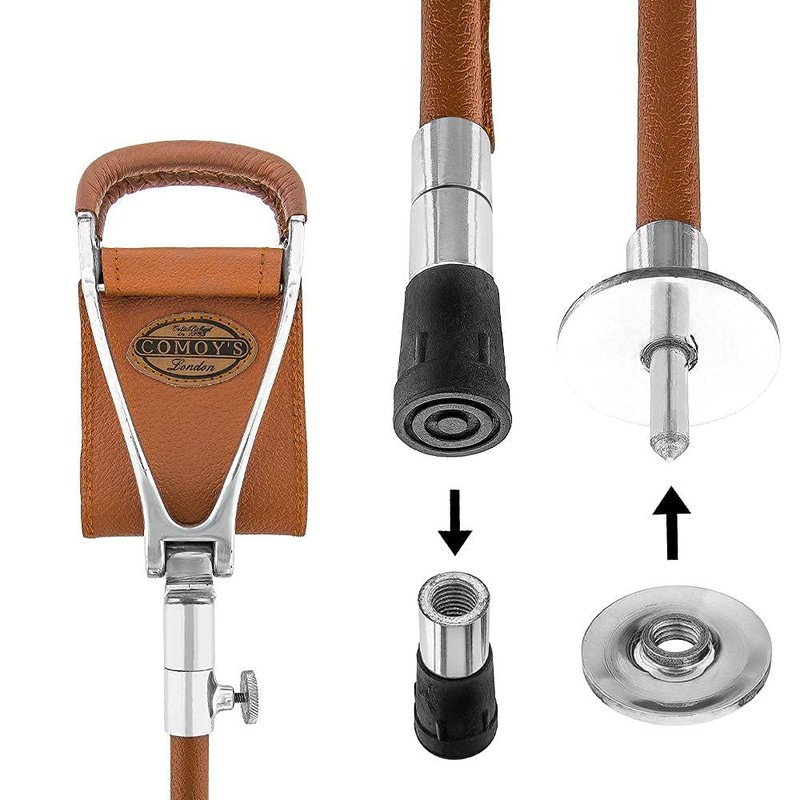 Genuine Leather Hammock Seat Cane – Adjustable Portable Walking Stick