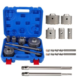 BHTOP 9 Pcs Masonry Concrete Hole Saw Kit, (30 40 65 80 100 mm) Saws, 300 mm Tungsten Carbide SDS Plus & SDS Max Bit Shank, Hole Saw Set for Concrete Brick Stone Cement Tile Wall