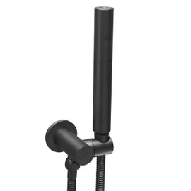 Matte Black Solid Brass Round Double Function Handheld Shower head With Holder And Stainless Steel Hose Set