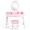 Costzon Kids Vanity Set, Wooden Princess Makeup Table with Cushioned