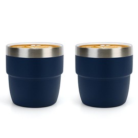 Zenbo 4 oz Espresso/Coffee Cups Set of 2, Ceramic-Lined Double Wall Vacuum Insulated 18/8 Stainless Steel, Stackable & Dishwasher Safe, Space-Saving, Compatible with Most Espresso & Coffee Makers