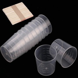 300 Pack 1oz/30ml Plastic Graduated Cups Transparent Scale Cups with 300 Pack Wooden Stirring Sticks for Mixing Paint, Stain, Epoxy, Resin