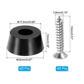 PATIKIL Cutting Board Feet,20 Pieces Non Slip Rubber Feet Bumpers with 304 Stainless Steel Screws for Cutting Board Furniture Chairs Desks 0.87" Wx0.39 H, Black