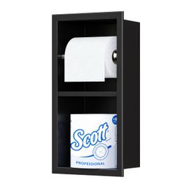 Neodrain Black Toilet Paper Holder, Contemporary Hotel Style Pivoting in Wall Tissue Holder, Stainless Steel Recessed Tissue Paper Roll Holder, Dual roll(Matte Black)