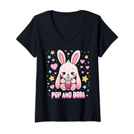 Womens Powered by K-pop and Boba Kpop Merch Merchandise V-Neck T-Shirt