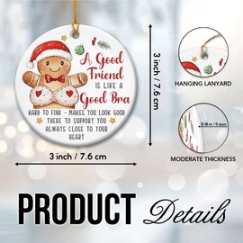 Funny Friendship Ornaments for Women Friends - A Good Friend is Like A Good Bra Ornament 2025 - Christmas Ornaments for Women Bestie Neighbors Co-Workers, Round Ceramic Christmas Decorations for Tree