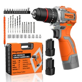 50N.m Brushless Cordless Drill, 4-Function Electric Drill with 36 pcs Accessories, Keyless Metal Chuck, 35 Torque Adjustment, 2pcs Batteries, 2 Speed, Screwdriver, Wrench, Impact Gun For Housework