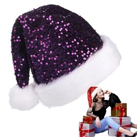 Purple Sequin Santa Hat Christmas Hats 35*45CM, Classic Xmas Hat Velvet Plush Santa Claus Hat,Unisex Christmas Costume,Xmas Cap Christmas Party Hats for Adults,Xmas Holiday New Year Party Gifts