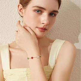 AOWVUTS Four Leaf Clover Bracelet 18K Gold-Plated Clover Bracelet Adjustable Stackable Lucky Bracelet Fashionable Exquisite Bracelets Jewellery Gift for Women and Girls