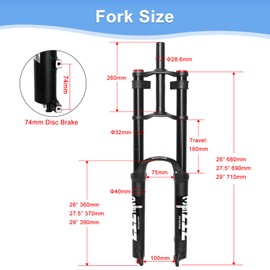 ZTZ 26/27.5/29 inch Mountain Bike Air Suspension Fork,Rebound Adjustment,180mm Travel,QR 9x100mm, 1-1/8 Straight Steerer, Ultralight Double Shoulder Design Front Fork for XC/AM MTB (Black, 29 inch)