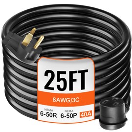 VEVOR Welder Extension Cord 25ft 40Amp 250V, 8 Gauge 3 Prong Heavy Duty Welding Extension Cable with NEMA 6-50P to 6-50R, ETL Listed