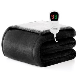 Homemate Heated Blanket Electric Throw - 50"x60" Heating Blanket Throw 1/2/4/6/8 Hours Auto-Off 10 Heat Level Over-Heat Protection Flannel Sherpa ETL Certification