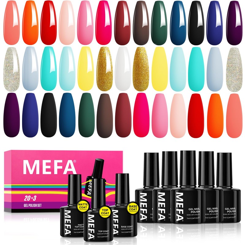 MEFA Juego de 23 esmaltes de uñas de gel, kit
