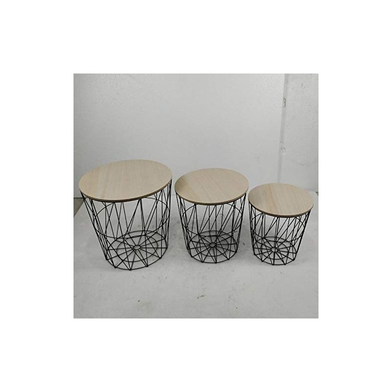 HOMION Modern Round Wire Metal Storage Basket Side Table Bedroom