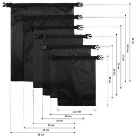 Waterproof Dry Bag Set Lightweight Combo Set with 15 L, 8 L, 5 L, 4 L, 3 L, 2 L Bags and 2 Pieces Long Adjustable Shoulder Strap for Hiking, Camping, black, Sporty