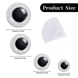 Googly Eyes Stickers Self Adhesive Wiggle Eye Stickers Sizes 8mm 10mm 12mm 15mm Round Plastic Sticker Eyes for DIY Crafts Scrapbooking Decoration (4 Sticky Sheets)