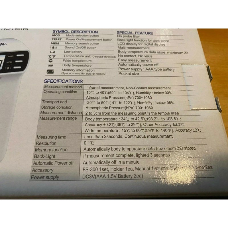 HuBDIC NEW HuBDIC FS300 Non-contact Infrared Thermometer Fahrenheit Reader Digital