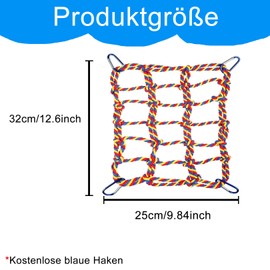 Pack of 2 Colourful Bird Rope Net, 32 x 25 cm, Woven Climbing Rope Net with 4 Hooks, Hanging Pet Hammock, Rope Bridge Toy, Cage Decoration, Climbing Net, for Small Animals, Rat, Hamster, Bird, Ferret