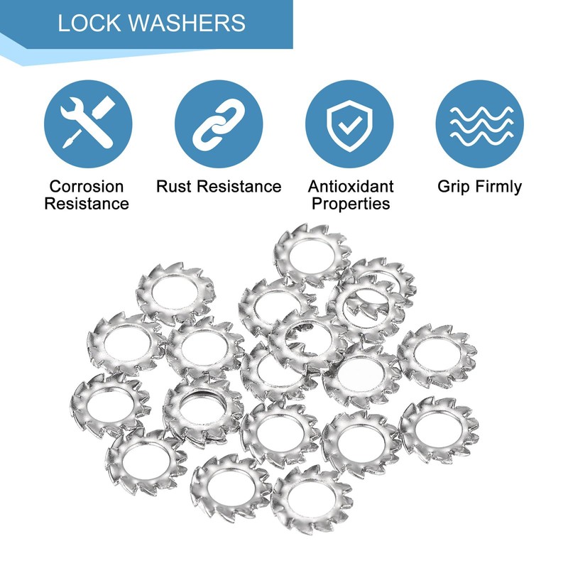 uxcell M4 20Pcs External Tooth Washers, 304 Stainless Steel Tooth